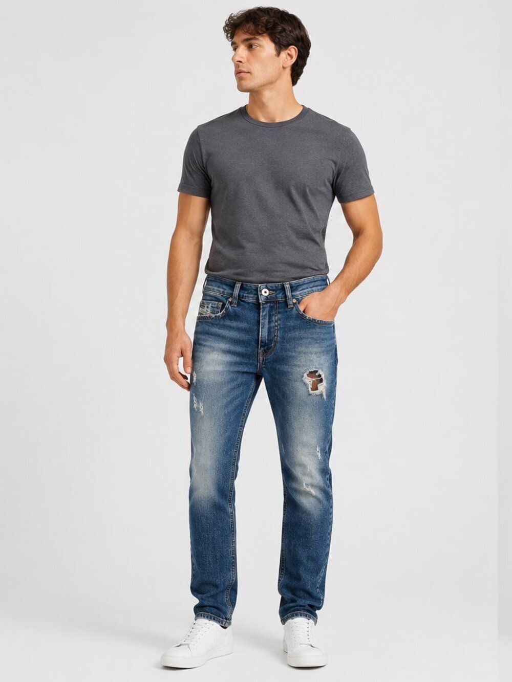 Diesel Industry Denim Division Distressed Slim Jeans Mens 28 Blue Medium Wash